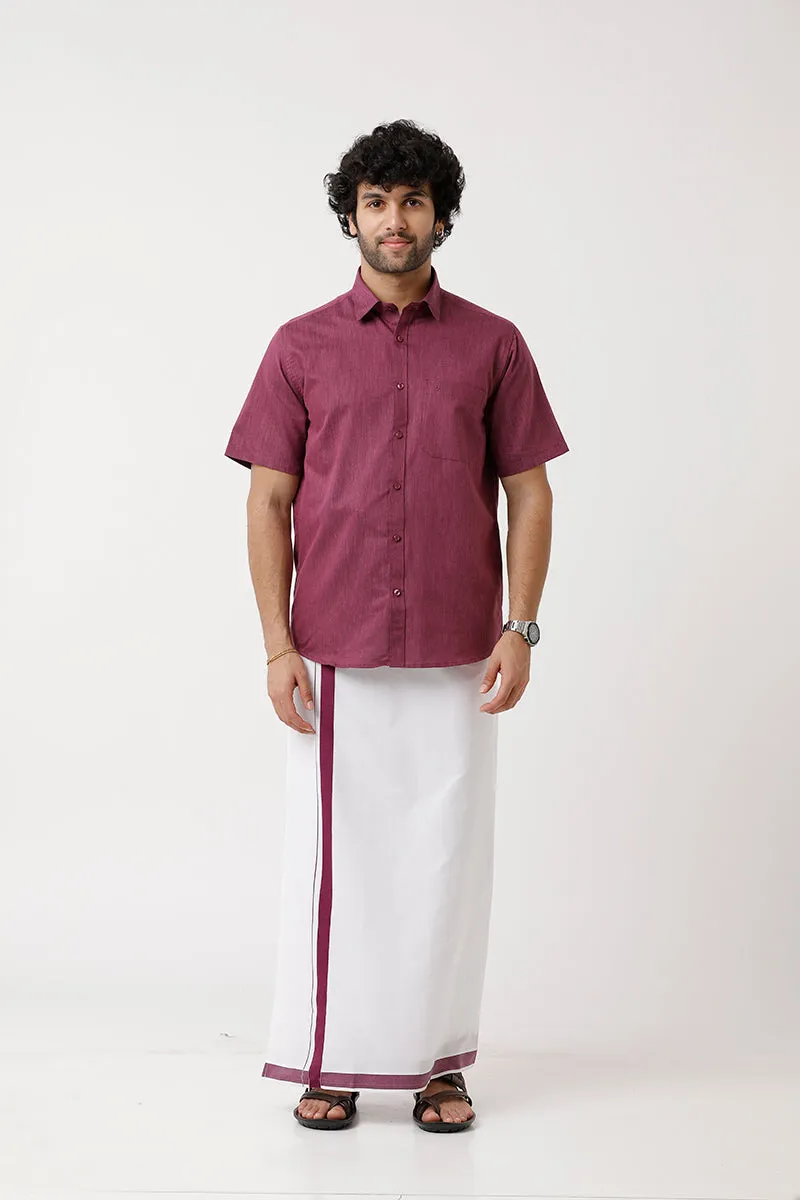 Varna - Plum  Single Layered Dhoti With Fancy Borders For Men | Uathayam