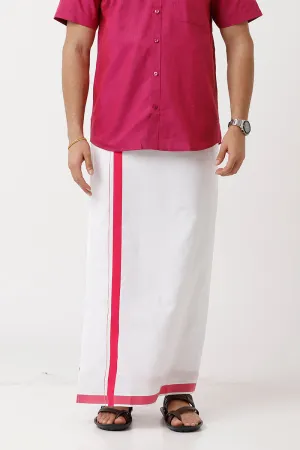 Varna - Soft Red  Single Layered Dhoti With Fancy Borders For Men | Uathayam