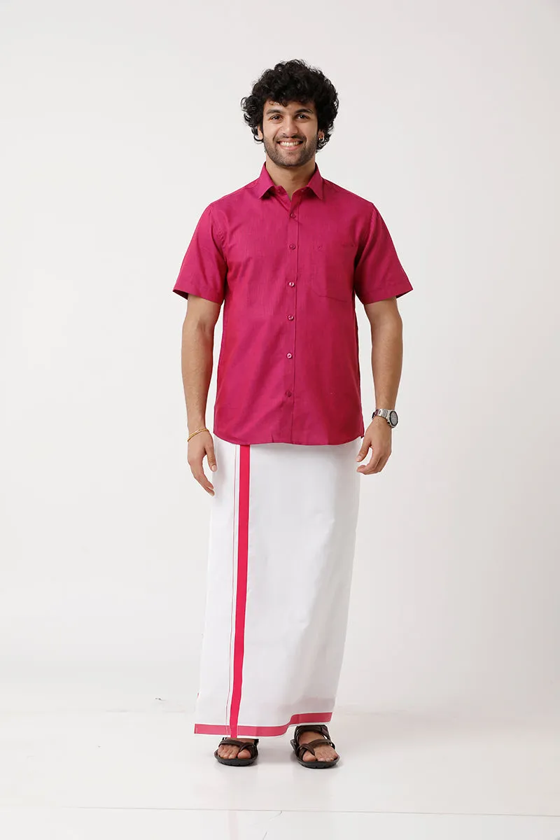 Varna - Soft Red  Single Layered Dhoti With Fancy Borders For Men | Uathayam