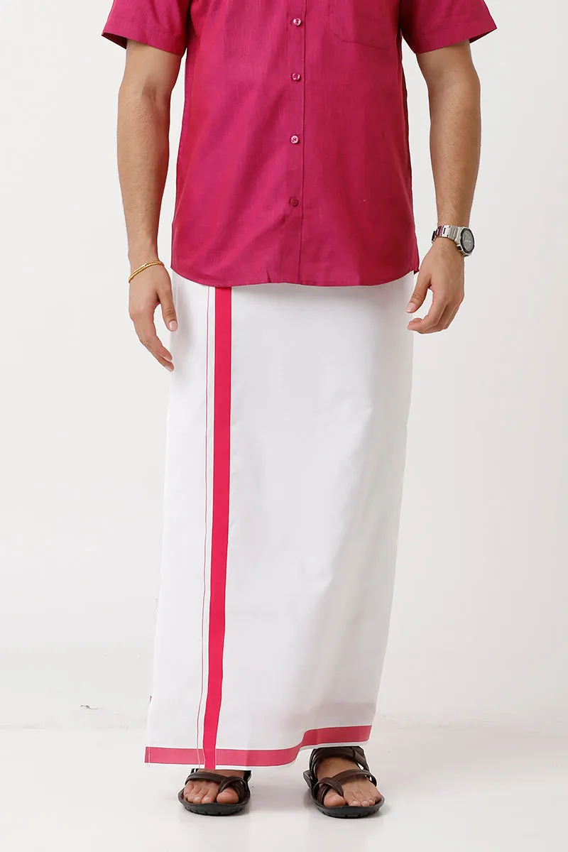 Varna - Soft Red  Single Layered Dhoti With Fancy Borders For Men | Uathayam
