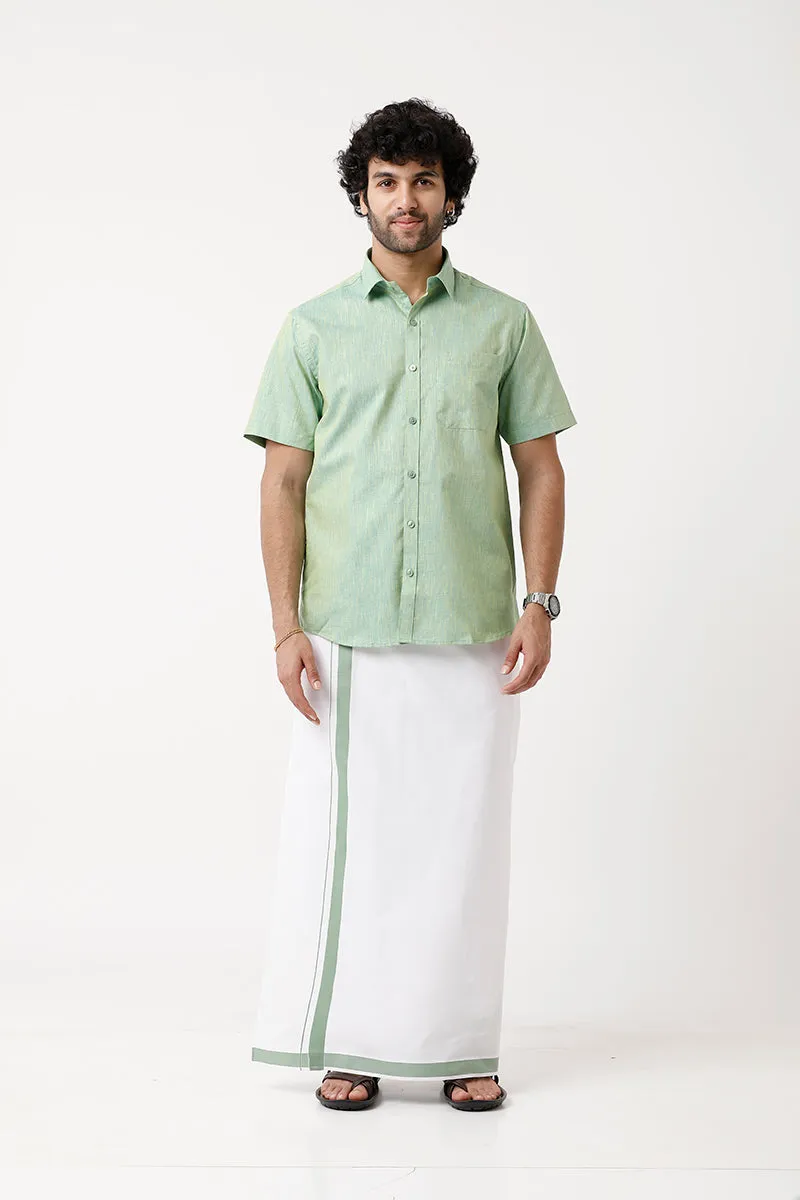 Varna - Summer Green  Single Layered Dhoti With Fancy Borders For Men | Uathayam