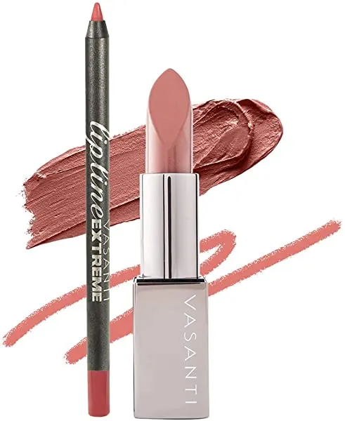 VASANTI Lip of the Day Pretty in Pink - Pink Sorbet   Zen Time - Anti-Feathering, Longwear, Matte, Slim Lip Liner Pencil - Waterproof, Nude, Smudge-proof Lipstick - Natural, Organic, Lip Kit