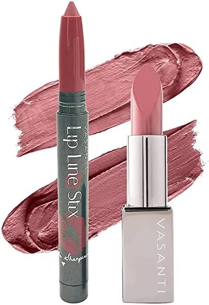VASANTI Lip of the Day Smart and Sassy - Natural Instinct   Me Time - Matte, Long-lasting, Longwear Lip Liner Lipstick - Natural, Organic, Paraben-Free Lip Kit