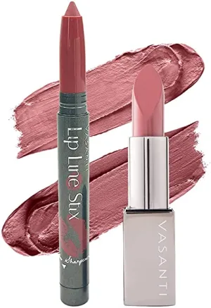 VASANTI Lip of the Day Smart and Sassy - Natural Instinct   Me Time - Matte, Long-lasting, Longwear Lip Liner Lipstick - Natural, Organic, Paraben-Free Lip Kit