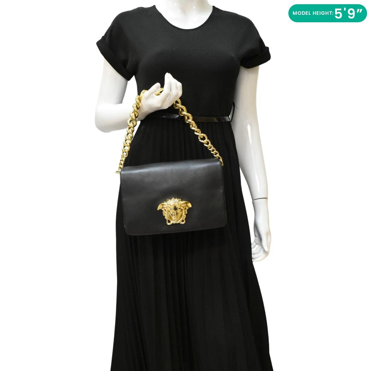 VERSACE Medusa Leather Chain Clutch Bag Black