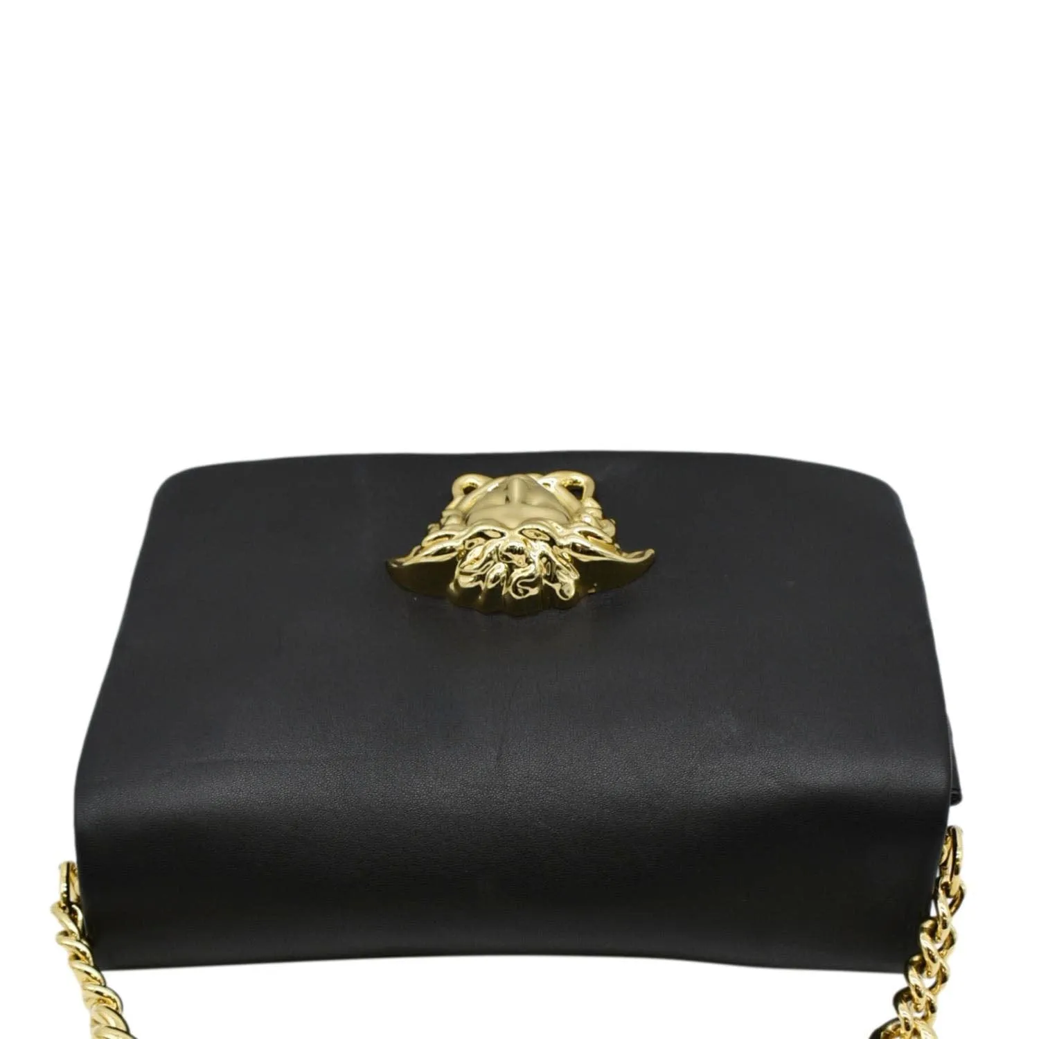 VERSACE Medusa Leather Chain Clutch Bag Black