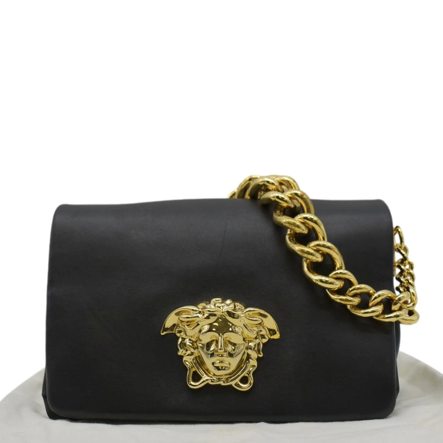 VERSACE Medusa Leather Chain Clutch Bag Black