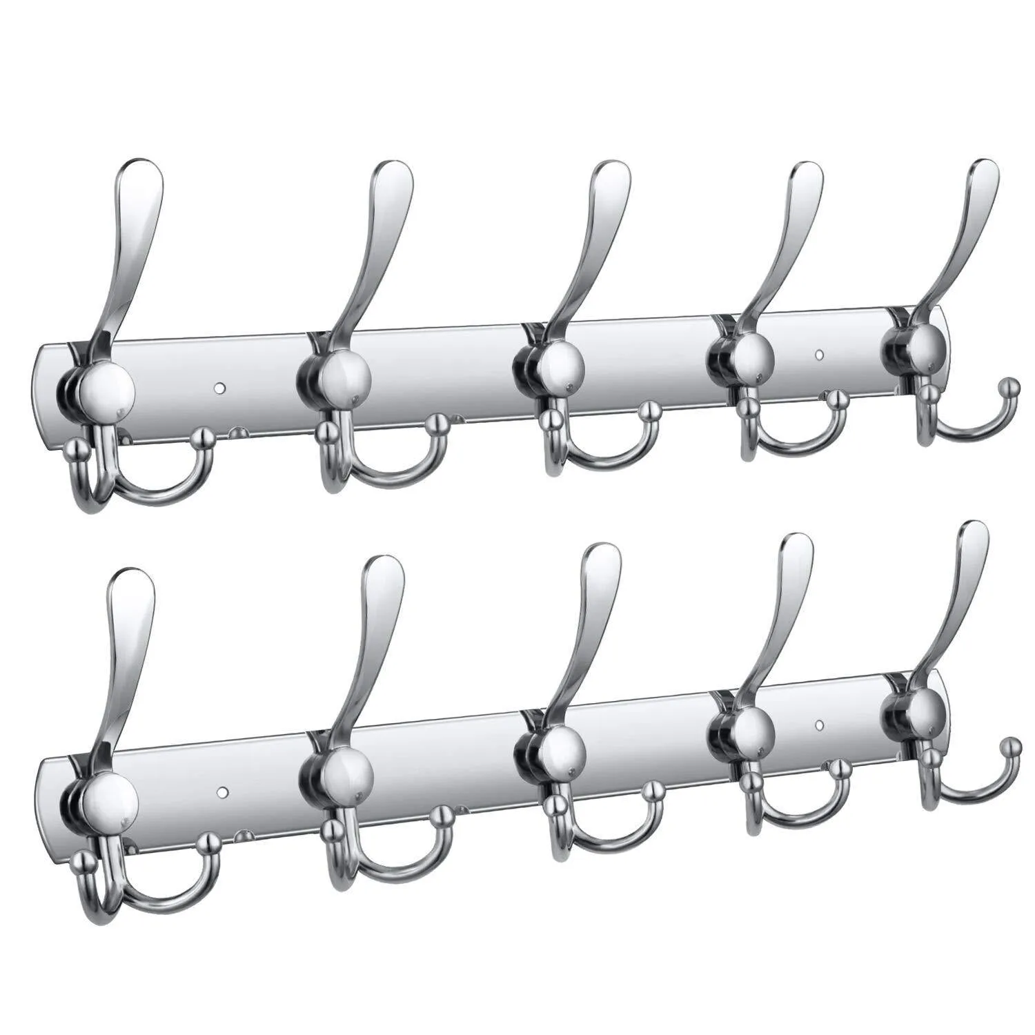 Wall Mounted Coat Hook Rack, 2 Pack 30 Hooks Stainless Steel Coat Hangers Rack Robe Hat Hooks with Sticker