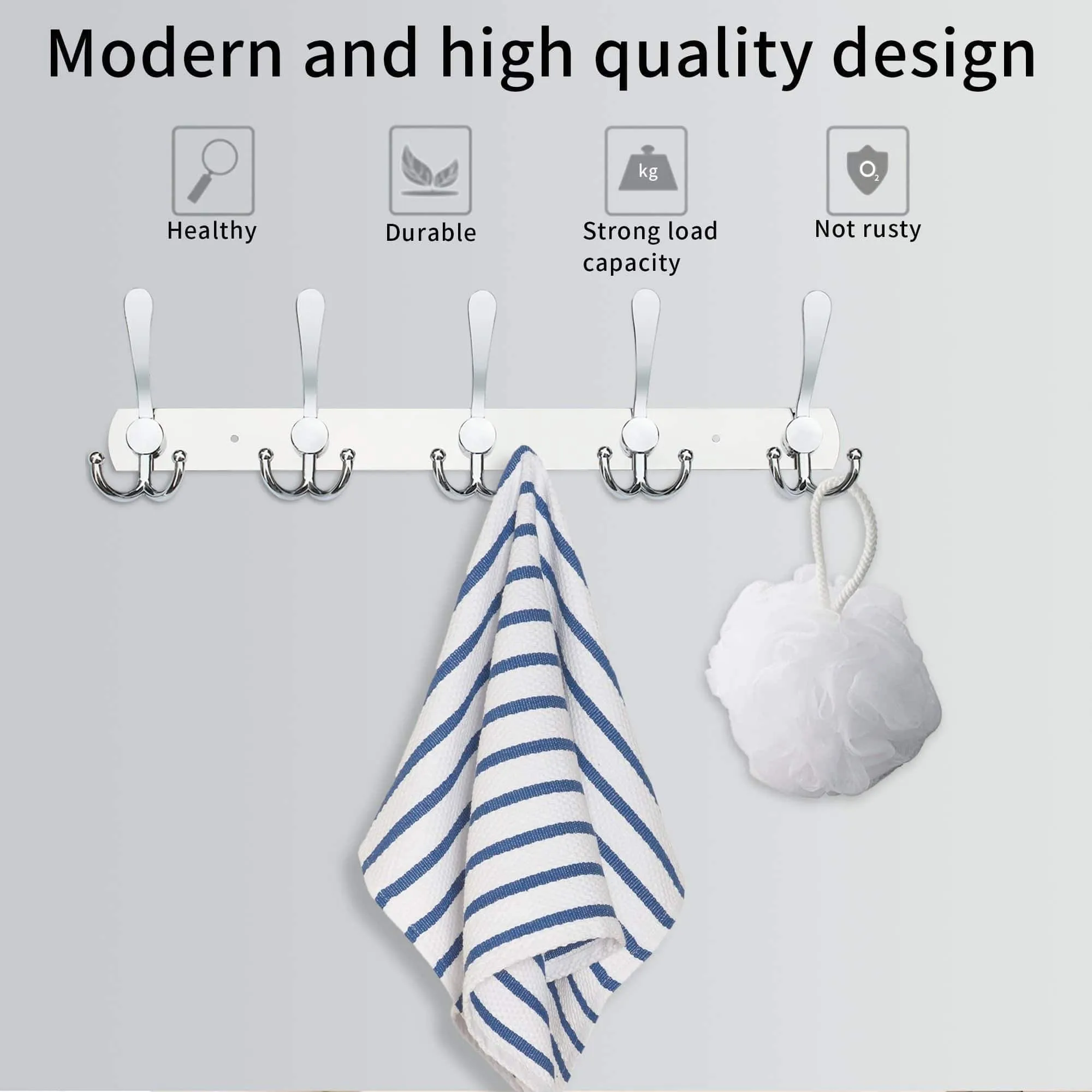Wall Mounted Coat Hook Rack, 2 Pack 30 Hooks Stainless Steel Coat Hangers Rack Robe Hat Hooks with Sticker