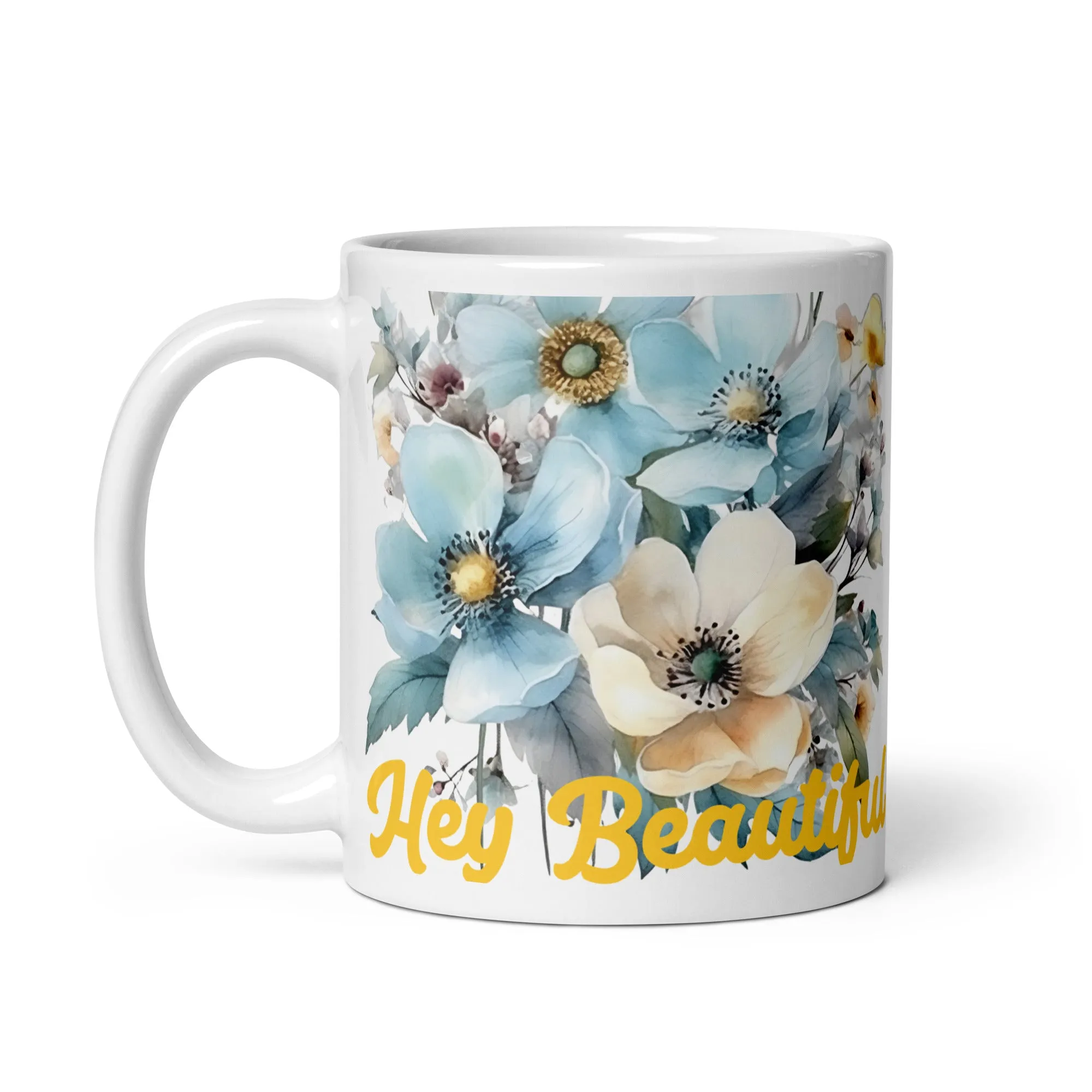 White glossy mug, Hey Beautiful Mug, colorful cup, coffee, tea cup Gift for her,