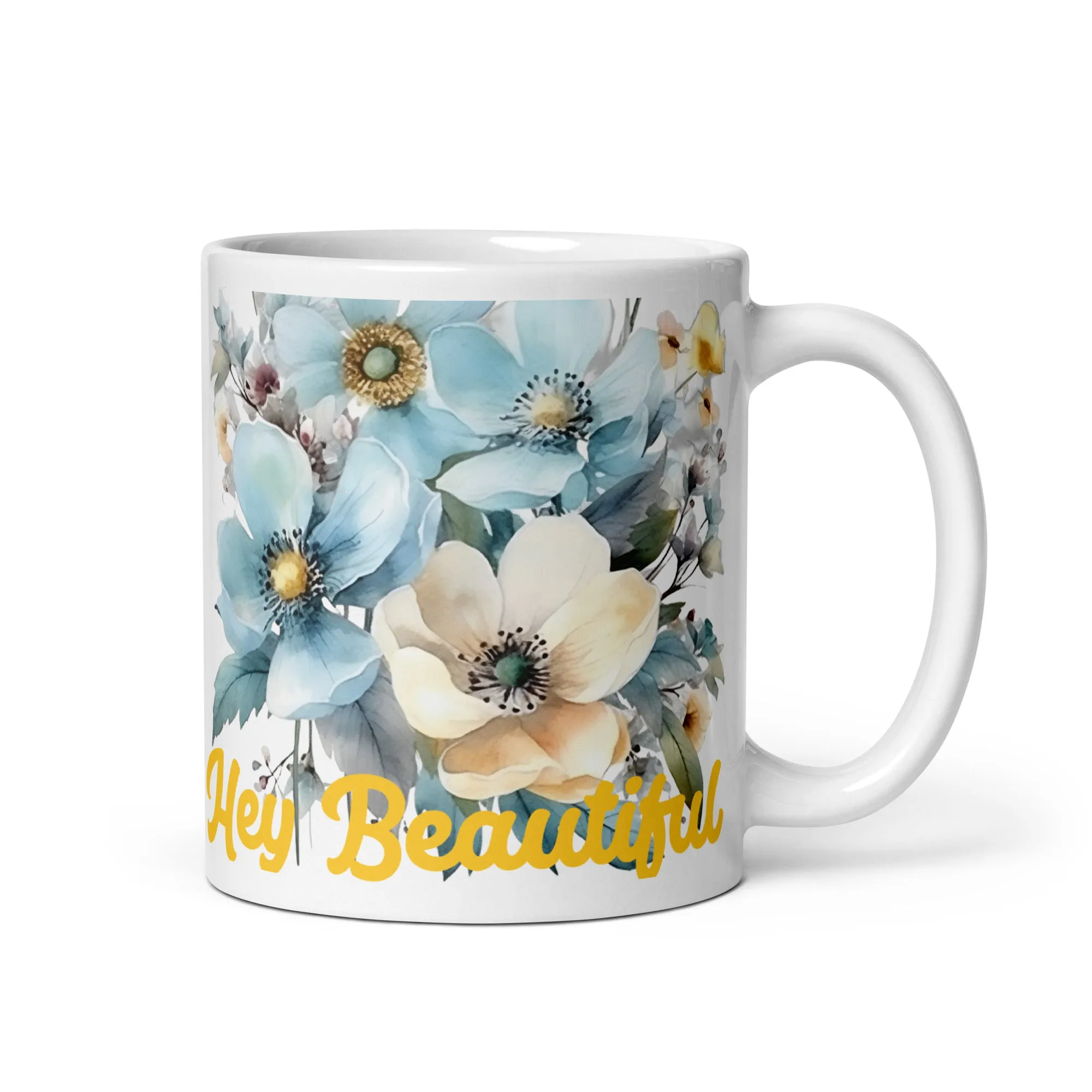 White glossy mug, Hey Beautiful Mug, colorful cup, coffee, tea cup Gift for her,