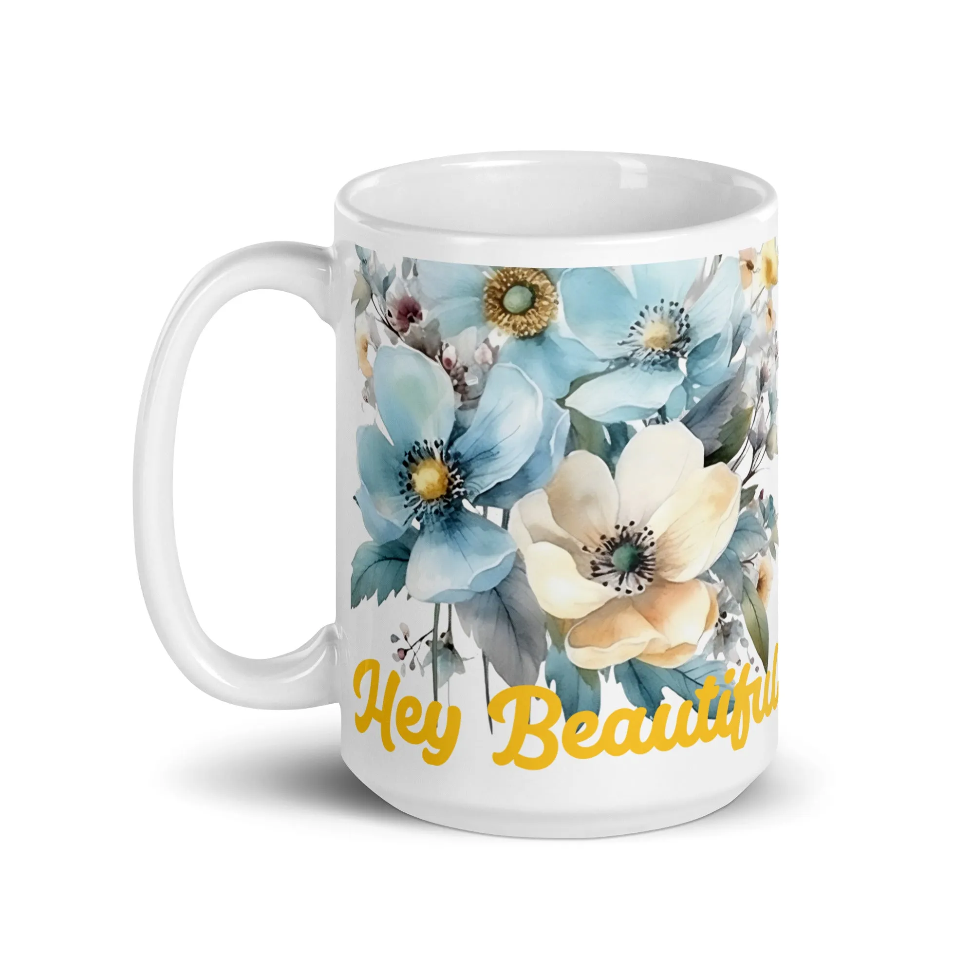 White glossy mug, Hey Beautiful Mug, colorful cup, coffee, tea cup Gift for her,