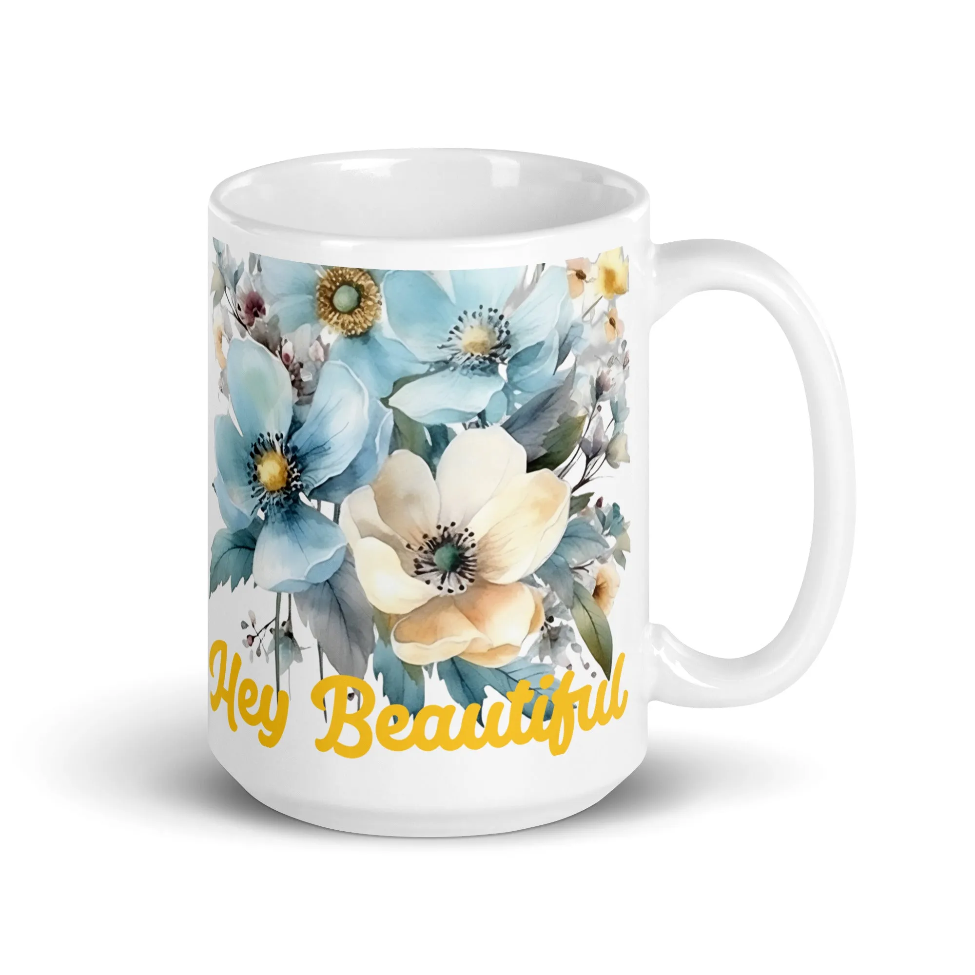 White glossy mug, Hey Beautiful Mug, colorful cup, coffee, tea cup Gift for her,