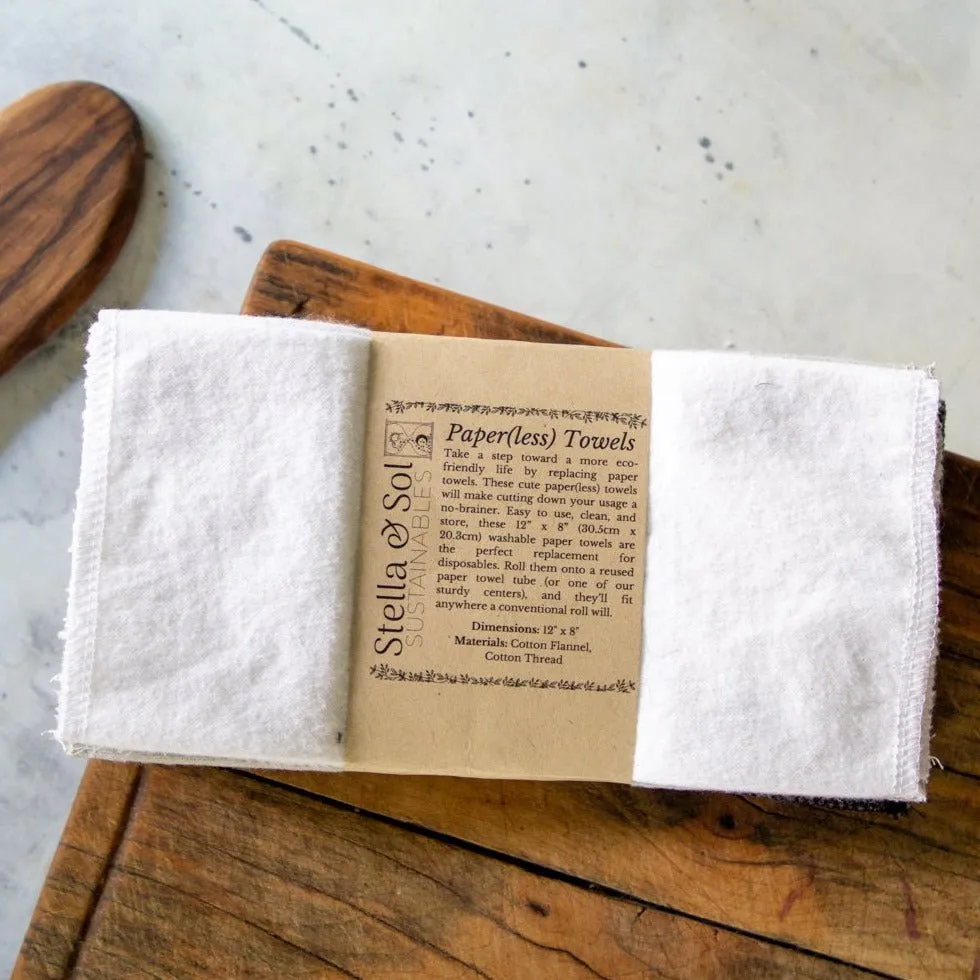 White Washable Paper(less) Towels Pre-Rolled, Set of 20