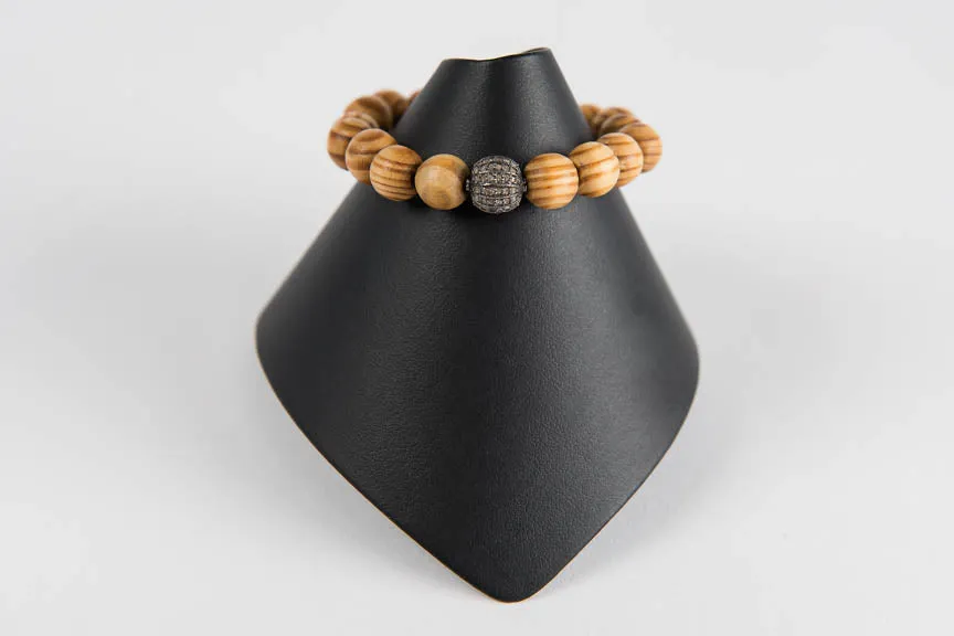 Wood with pave diamond bead