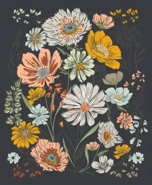 Woodland And Wildflowers Florals 36 Inch Panel in charcoal 45588 19