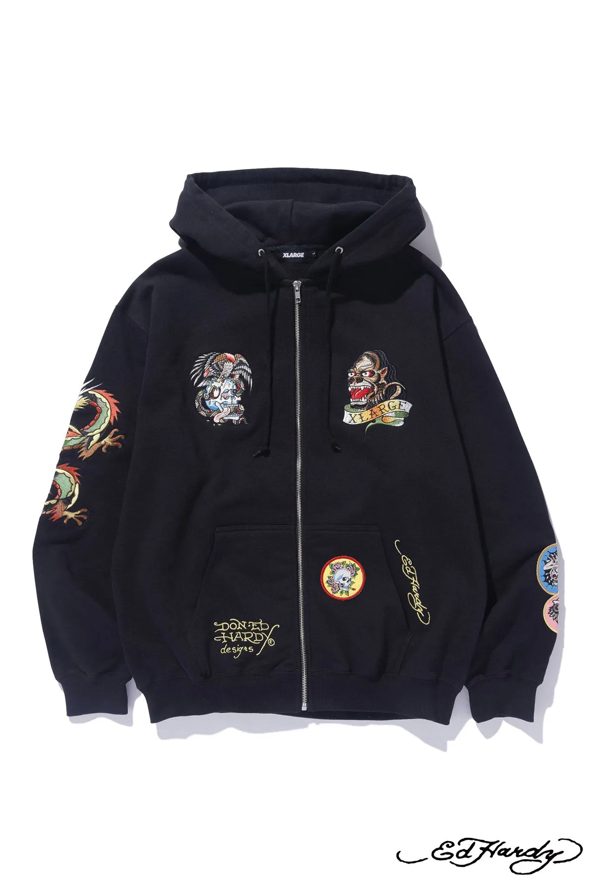 XLARGE x ED HARDY ZIP THROUGH HOODIE - BLACK