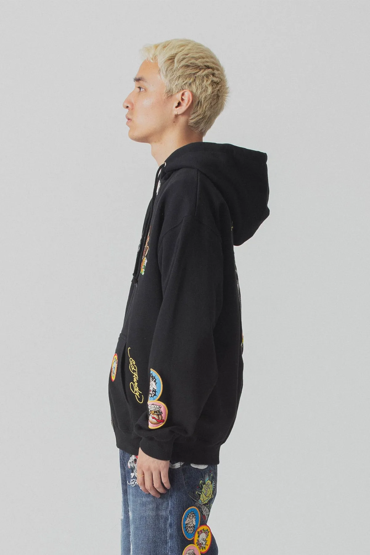 XLARGE x ED HARDY ZIP THROUGH HOODIE - BLACK