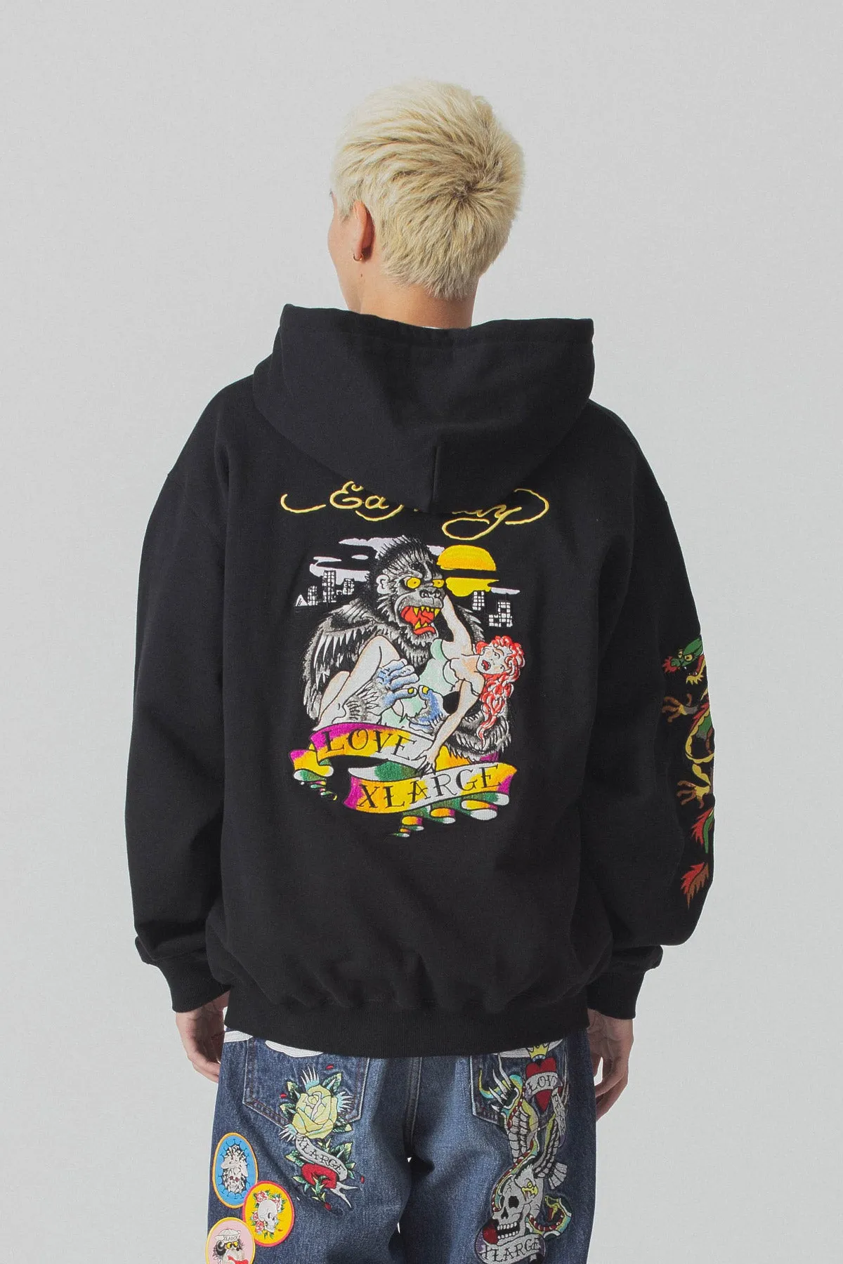 XLARGE x ED HARDY ZIP THROUGH HOODIE - BLACK