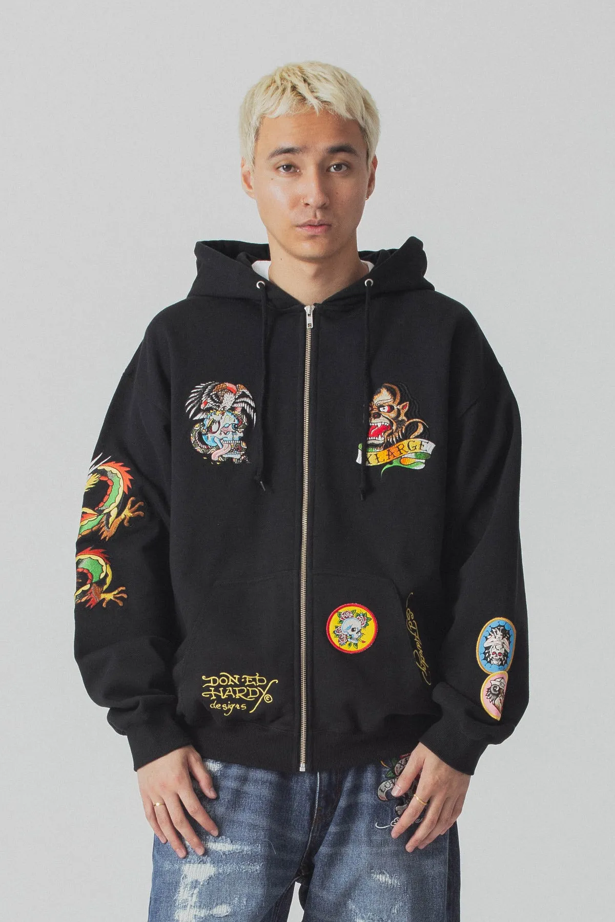 XLARGE x ED HARDY ZIP THROUGH HOODIE - BLACK