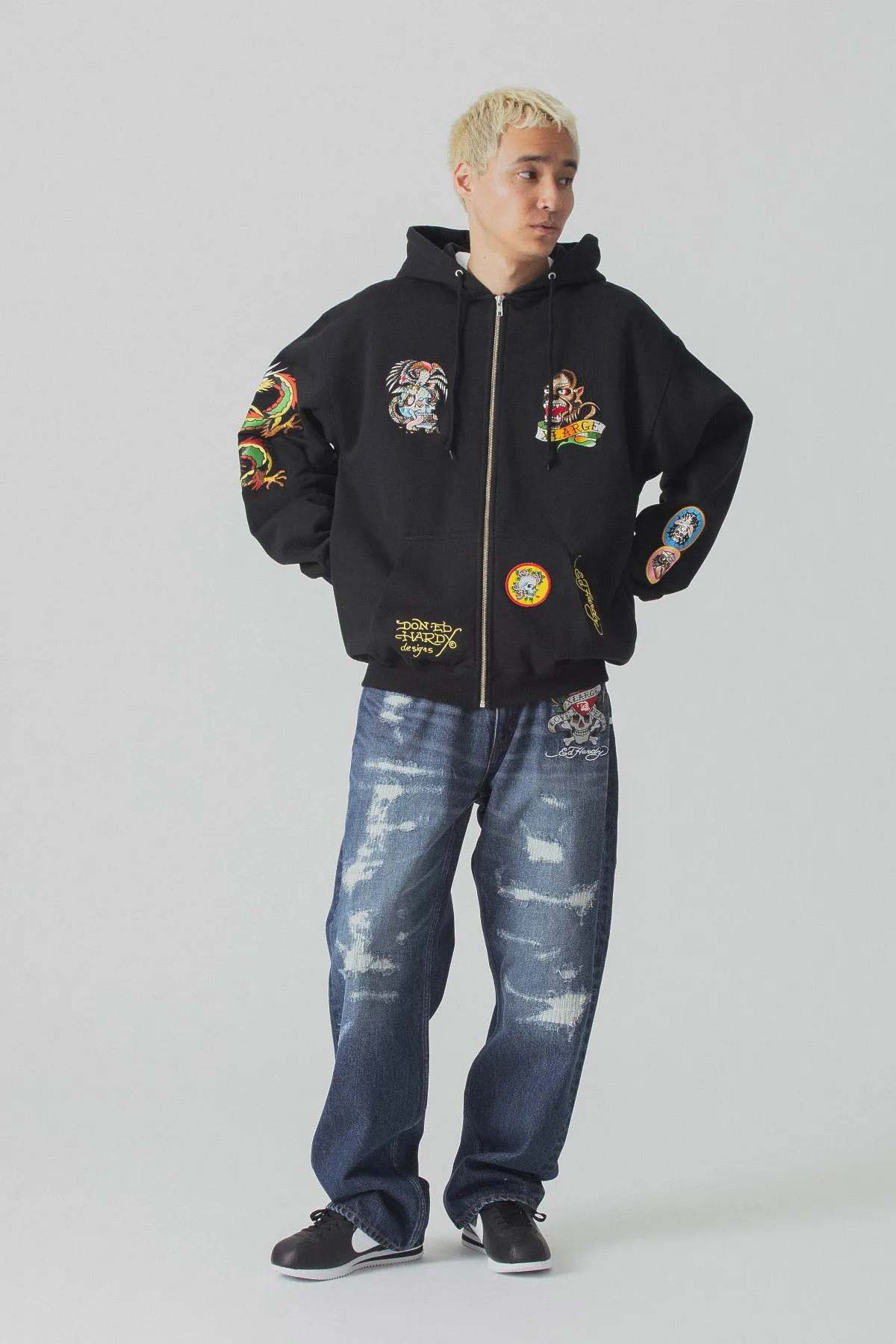 XLARGE x ED HARDY ZIP THROUGH HOODIE - BLACK