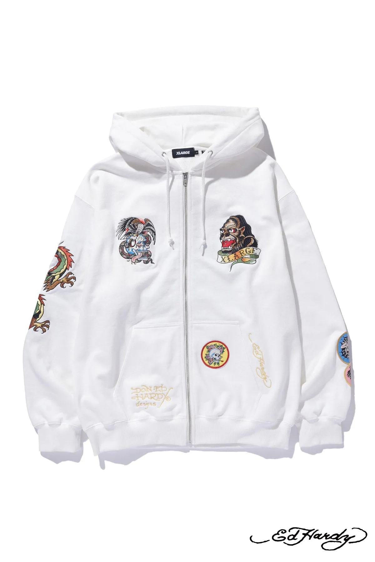 XLARGE x ED HARDY ZIP THROUGH HOODIE - OFF WHITE