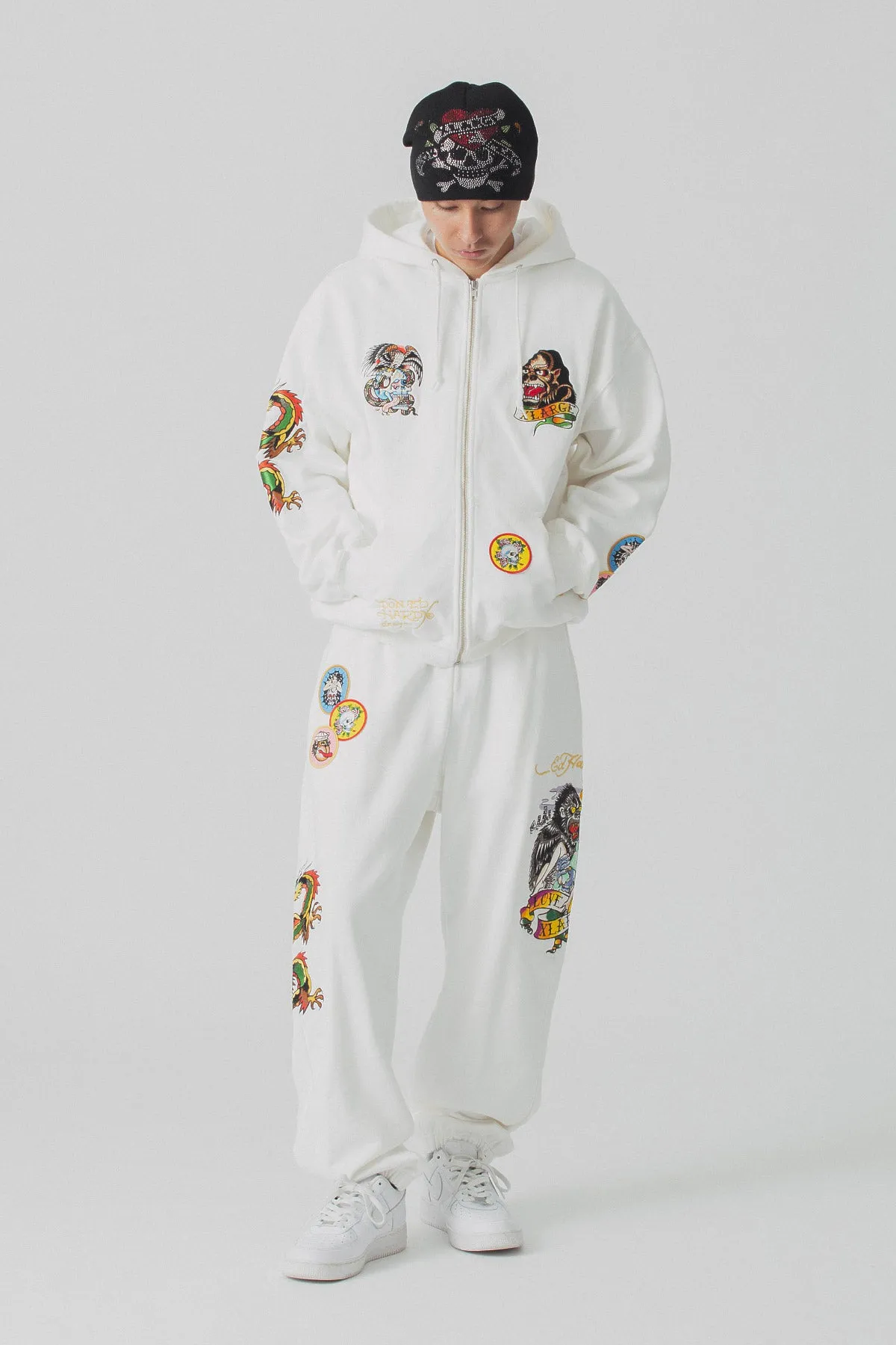 XLARGE x ED HARDY ZIP THROUGH HOODIE - OFF WHITE