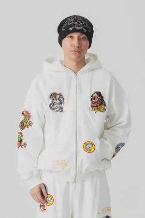 XLARGE x ED HARDY ZIP THROUGH HOODIE - OFF WHITE