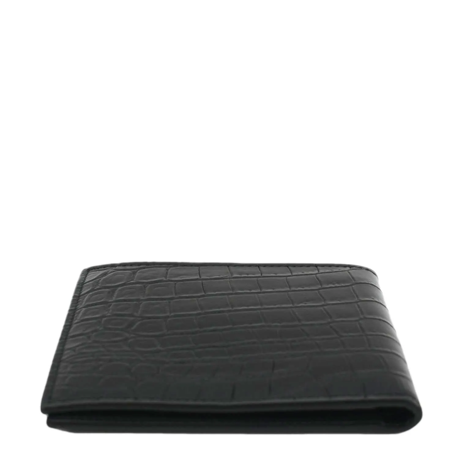 YVES SAINT LAURENT Crocodile Print Leather Billfold Wallet Black