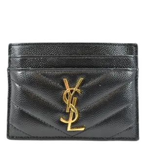 YVES SAINT LAURENT Monogram Grain Leather Card Case Black